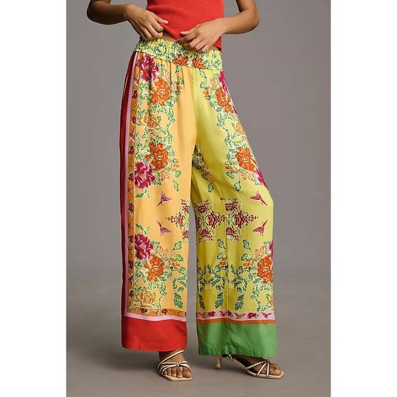 Anthropologie Pants - Anthropologie Floral Scarf Print Wide Leg Pants Smocked Waist Multi XS New